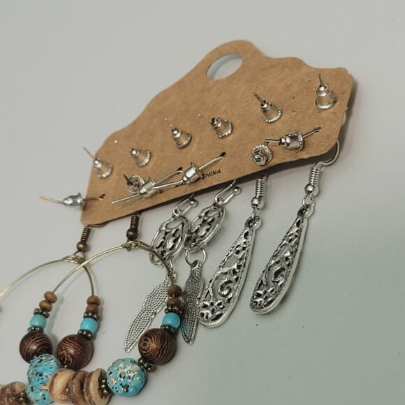 Boho Turquoise Colored Earrings 6 Pair - Picture 6 of 6